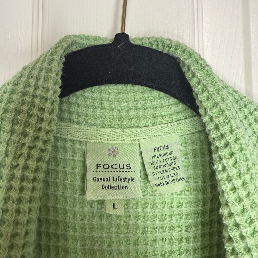 FOCUS Waffle Knit Button Jacket Pistachio Green Size L 100% Cotton Textured - Picture 6 of 11